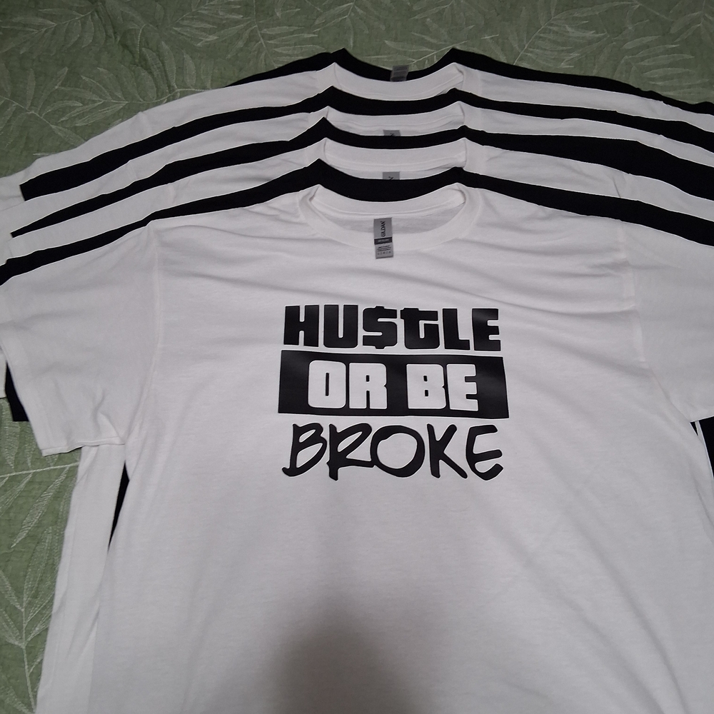 Gildan White Tee with Black Hustle Print